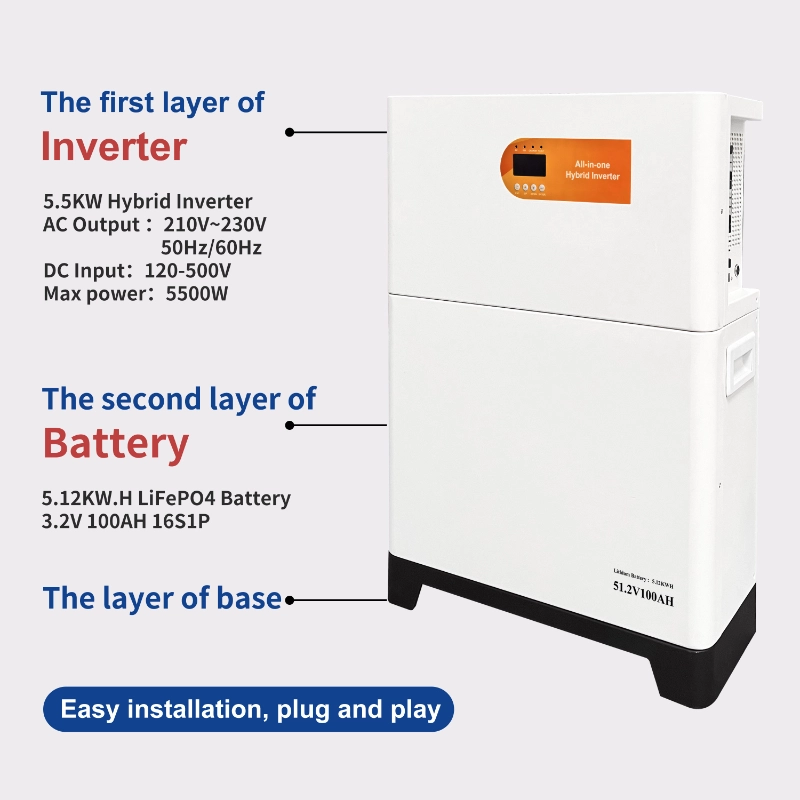 Ali Ess ESS ออลอินวันแบบเรียงซ้อนในแนวตั้งพร้อมอินเวอร์เตอร์ 5kW & 5kWh LiFePO4 ...